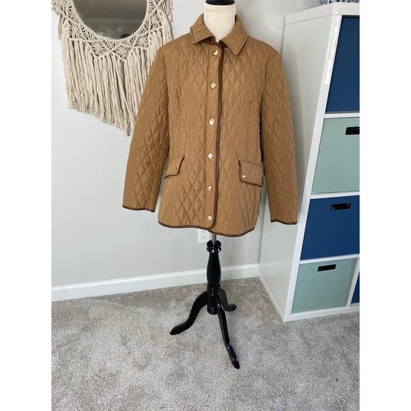 Chico's Quilted Midlength Jacket Neutral Tan Faux Leather Trim Size 3/US 16/18 - Picture 2 of 7